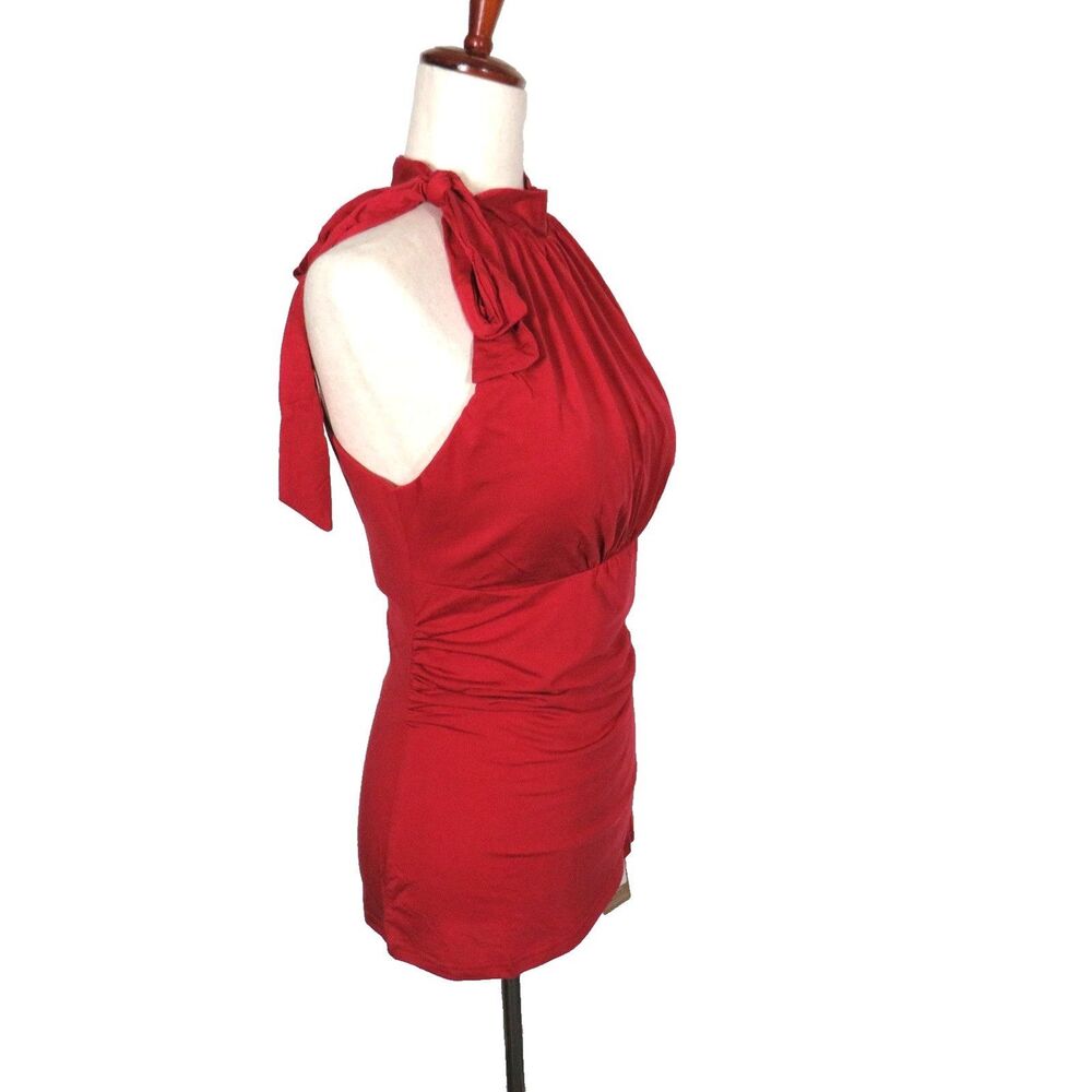 OGL Red Soft Stretchy Tie Neck Ruched Padded Brami Top Size XL - Picture 2 of 8